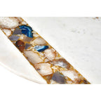 White Marble and Agate Top Round Coffee Table with Brass Iron Legs | Vizzini