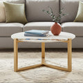 White Marble and Agate Top Round Coffee Table with Brass Iron Legs | Vizzini