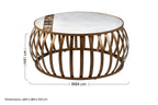 Semi-Precious Agate and White Marble Top Round Coffee Table with Brass Finish Iron Base, Vizzini
