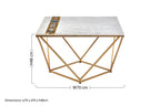White Marble Top Square Coffee Table with Semi Precious Agate Stone Inlay | Vizzini
