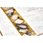 White Marble Top Square Coffee Table with Semi Precious Agate Stone Inlay | Vizzini