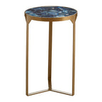 Round Polished Blue Agate Side Table with Gold Intersecting Legs | Vizzini
