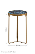 Round Polished Blue Agate Side Table with Gold Intersecting Legs | Vizzini