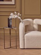Round Polished Blue Agate Side Table with Gold Intersecting Legs | Vizzini