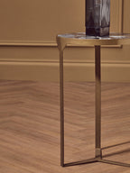Round Polished Blue Agate Side Table with Gold Intersecting Legs | Vizzini