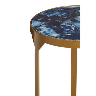 Round Polished Blue Agate Side Table with Gold Intersecting Legs | Vizzini