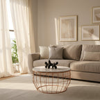 White Marble Top Coffee Table with Agate Inset and Copper Iron Wireframe Base | Vizzini