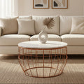 White Marble Top Coffee Table with Agate Inset and Copper Iron Wireframe Base | Vizzini