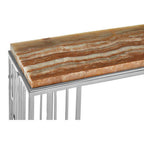 Natural Onyx Stone Top Console Table with Silver Stainless Steel Frame | Relic