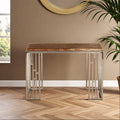 Natural Onyx Stone Top Console Table with Silver Stainless Steel Frame | Relic