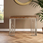 Natural Onyx Stone Top Console Table with Silver Stainless Steel Frame | Relic
