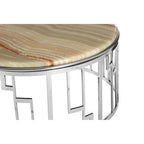 Natural Onyx Stone Top Coffee Table with Silver Stainless Steel Frame | Relic