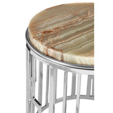 Natural Onyx Stone Top Side Table with Silver Stainless Steel Frame | Relic