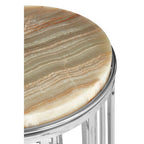 Natural Onyx Stone Top Side Table with Silver Stainless Steel Frame | Relic