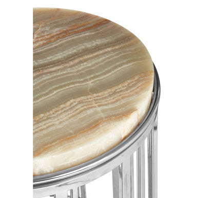 Natural Onyx Stone Top Side Table with Silver Stainless Steel Frame | Relic