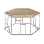 Natural Onyx Stone Top Hexagonal Coffee Table with Wavy Banding and Silver Stainless Steel Frame | Relic
