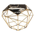 Dark Petrified Wood Top Rectangular Side Table with Gold Brass Tone Iron Base | Relic
