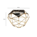 Dark Petrified Wood Top Rectangular Side Table with Gold Brass Tone Iron Base | Relic