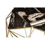 Dark Petrified Wood Top Rectangular Side Table with Gold Brass Tone Iron Base | Relic