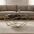 Rustic Dark Petrified Wood Coffee Table with Gold Brass Geometric Frame | Relic