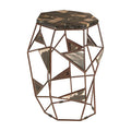 Dark Petrified Wood Top Side Table with Brass Finish Geometric Frame | Relic