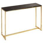 Dark Petrified Wood Top Console Table with Brass Finish Geometric Frame, Relic