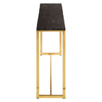 Dark Petrified Wood Top Console Table with Brass Finish Geometric Frame, Relic