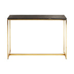 Dark Petrified Wood Top Console Table with Brass Finish Geometric Frame, Relic