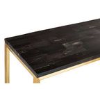 Dark Petrified Wood Top Console Table with Brass Finish Geometric Frame, Relic