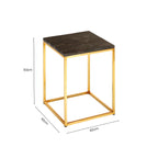 Black Petrified Wood Top Square Side Table with Gold Warm Brass Iron Base | Relic