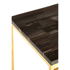 Black Petrified Wood Top Square Side Table with Gold Warm Brass Iron Base | Relic