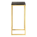 Black Petrified Wood Top Square Pedestal Side Table with Gold Warm Brass Iron Base | Relic