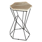 Patterned Natural Onyx Stone Top Side Table with Black Wireframe Base | Relic