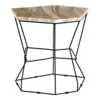 Patterned Natural Onyx Stone Top Side Table with Black Wireframe Base | Relic