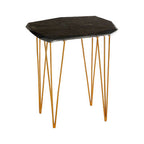 Small Black Marble Top Side Table with Gold Finish Iron Legs, Relic