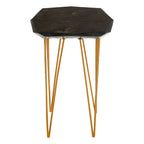 Small Black Marble Top Side Table with Gold Finish Iron Legs, Relic