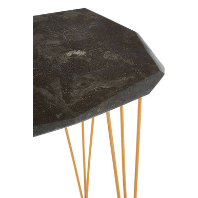 Small Black Marble Top Side Table with Gold Finish Iron Legs, Relic