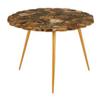 Natural Agate Stone Top Low Side Table with Gold Brass Tone Iron Legs | Relic