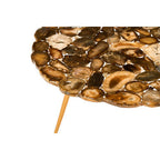 Natural Agate Stone Top Low Side Table with Gold Brass Tone Iron Legs | Relic