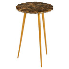Natural Boho Patterned Agate Top Round Side Table Brass Finish Legs | Relic