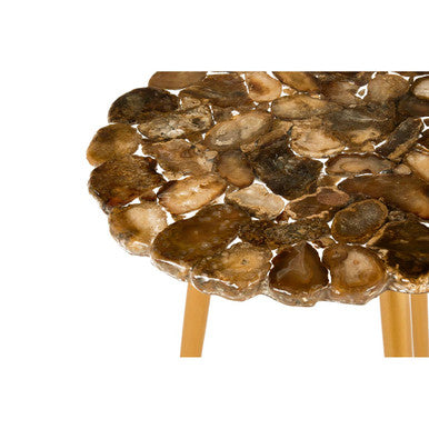 Natural Boho Patterned Agate Top Round Side Table Brass Finish Legs | Relic