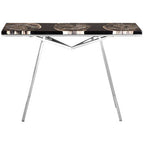 Black Resin and Wooden Console Table with Sleek Stainless Steel Silver Legs | Relic