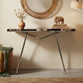 Black Resin and Wooden Console Table with Sleek Stainless Steel Silver Legs | Relic