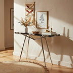 Black Resin and Wooden Console Table with Sleek Stainless Steel Silver Legs | Relic
