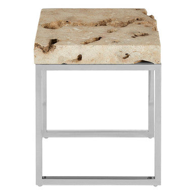 Cheese Stone Round Side Table Rustic Charm Silver Slim Legs | Relic