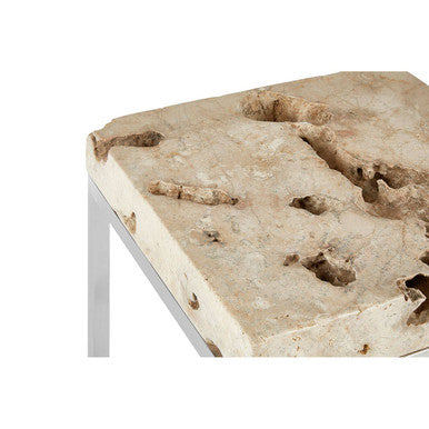 Cheese Stone Round Side Table Rustic Charm Silver Slim Legs | Relic