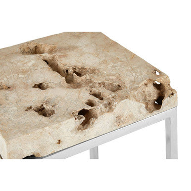 Cheese Stone Round Side Table Rustic Charm Silver Slim Legs | Relic