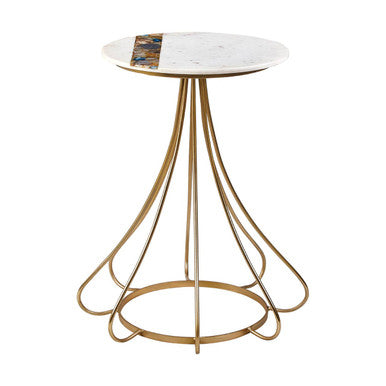 White Marble and Semi-Precious Agate Side Table with Gold Brass Legs, Vizzini