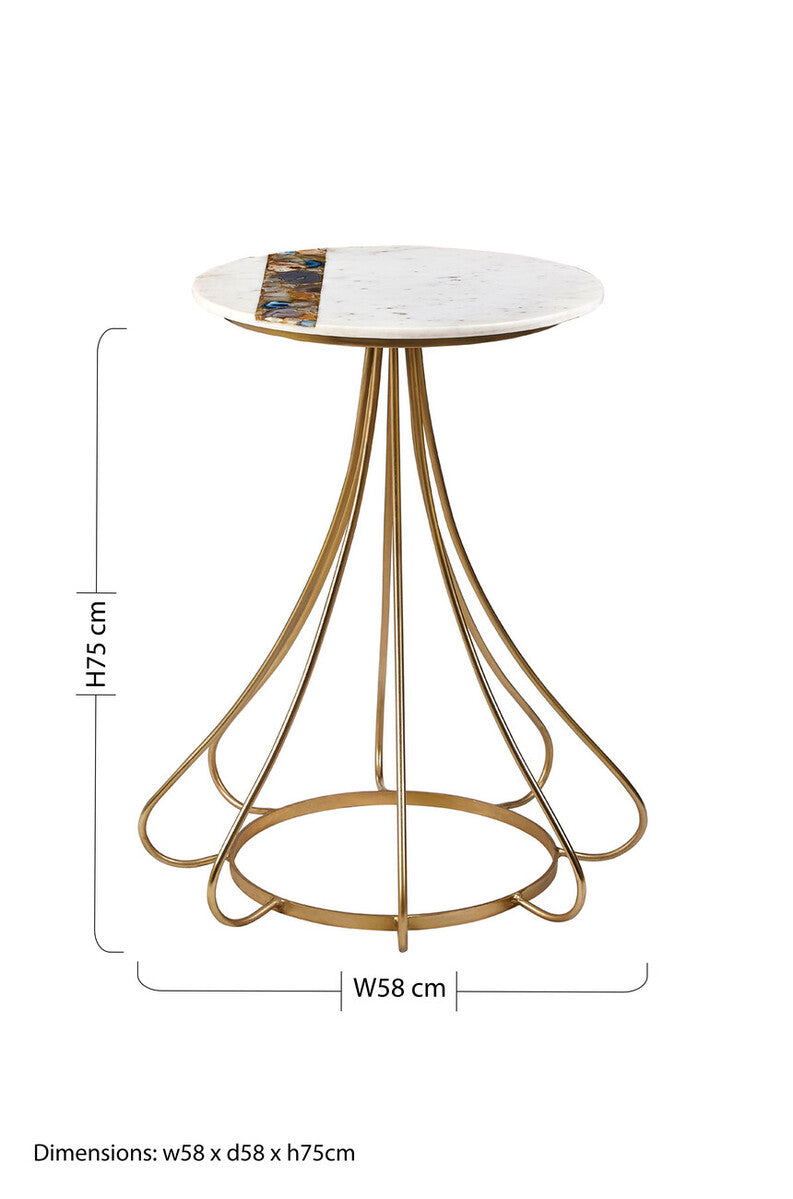 White Marble and Semi-Precious Agate Side Table with Gold Brass Legs, Vizzini