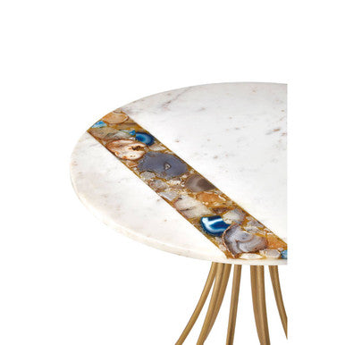 White Marble and Semi-Precious Agate Side Table with Gold Brass Legs, Vizzini